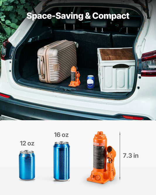 Hydraulic Bottle Jack, 4 Ton (8818.4 Lbs) Capacity, 7.3-13.8 Inch Lifting Range, Heavy Duty Welded Bottle Jack For Car, SUV, Pickup, Auto Repair, House Lift And Agricultural Equipment, Orange