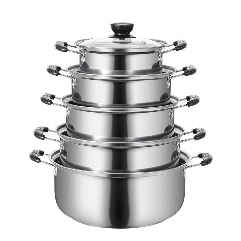 5PCS Induction Non Stick Stainless Steel Healthy Cookware Cooking Pot Stockpot - Survival Essential
