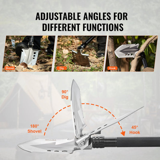Survival Shovel, 8 In 1 Camping Shovel Folding Multitool, Military Grade Portable Compact Tactical Shovel, Multifunction For Off-Roading, Camping, Hiking, Outdoor, Survivalist And Emergency