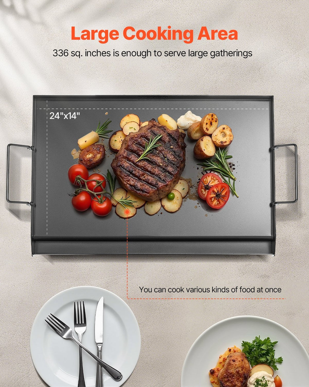 Carbon Steel Griddle, 24x16 Inch Universal Flat Top Rectangular Plate, Gas Grill Griddle For BBQ Grill, Teppanyaki, Portable Family Cookware With Handle, For Camping Tailgating Party - Survival Essential