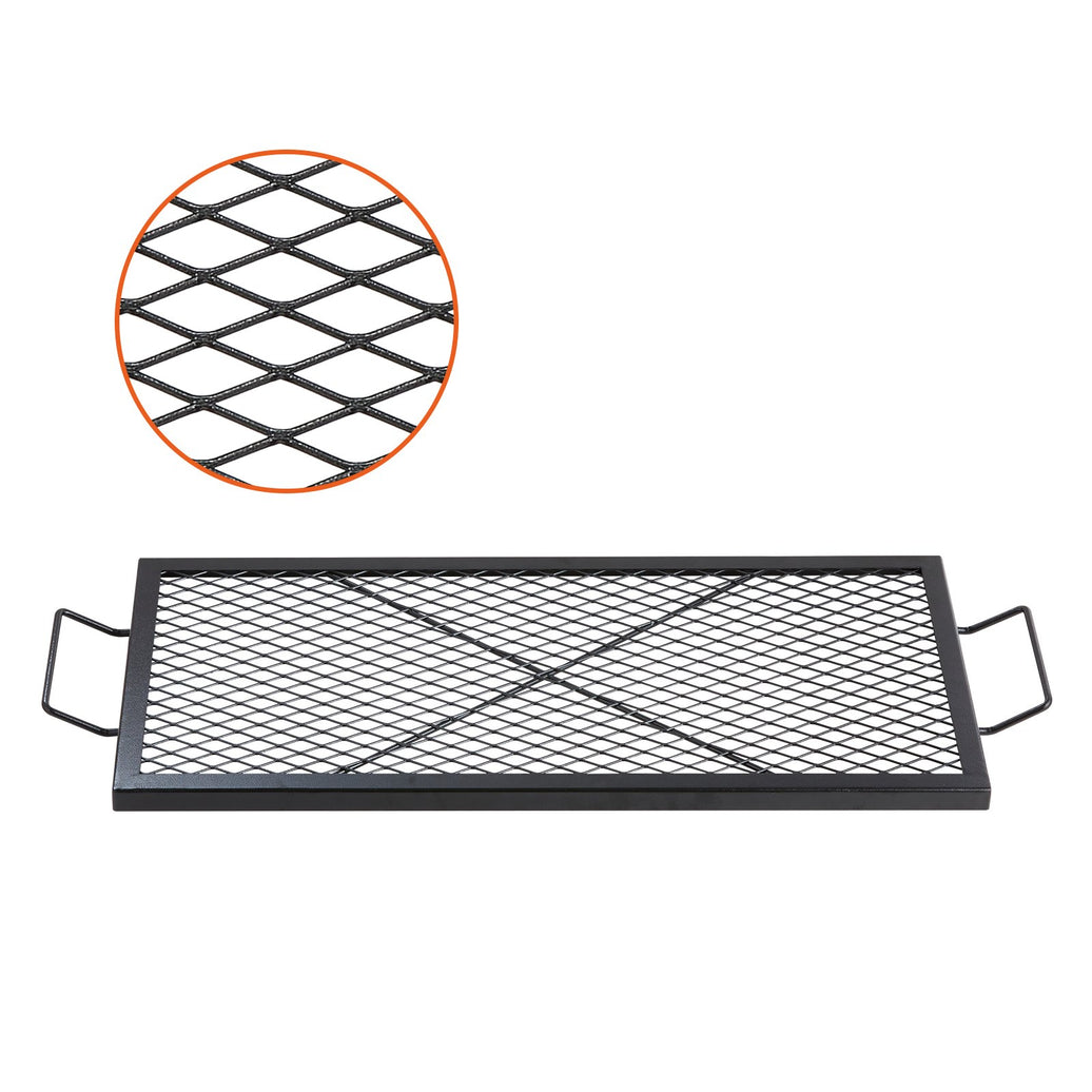X-Marks Fire Pit Grill Grate, Rectangle Cooking Grate, Heavy Duty Steel Campfire BBQ Grill Grid With Handle & Support X Wire, Portable Camping Cookware For Outside Party Gathering, 32 Inch Black