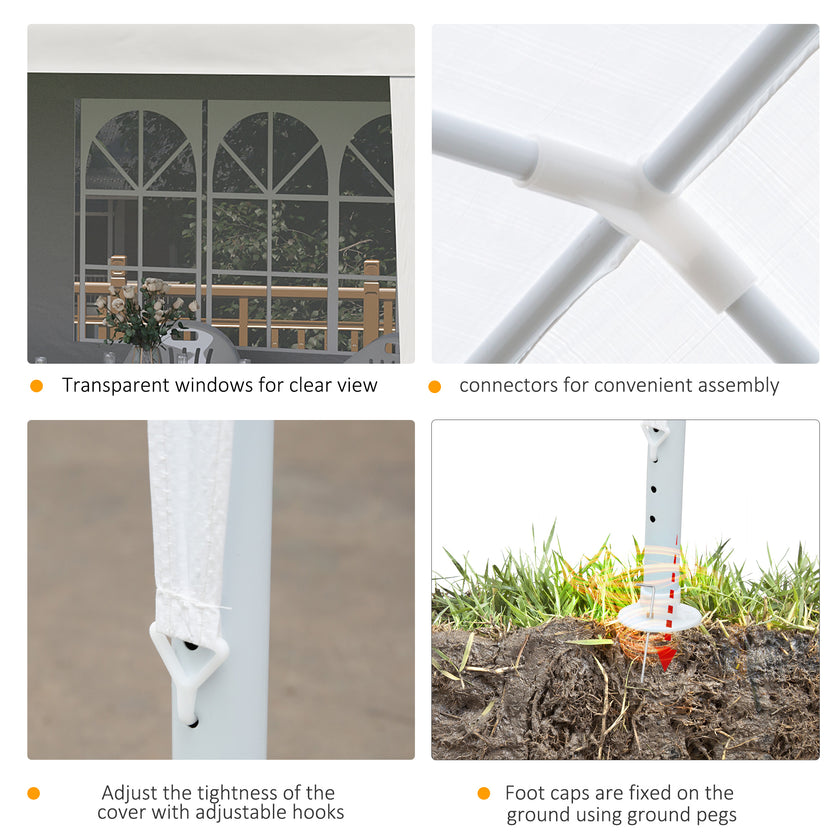 Large 20' x 10' Gazebo Canopy Party Tent with 4 Removable Window Side Walls, Outdoor Events - White