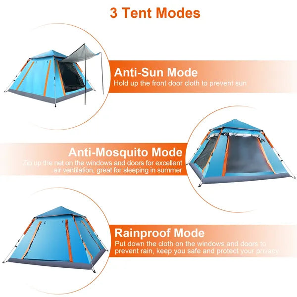 4-5 Person Camping Tent Outdoor Foldable Waterproof Tent With 2 Mosquito Nets Windows Carrying Bag For Hiking Climbing Adventure Fishing