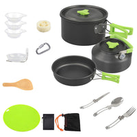16Pcs Camping Cooking Ware Set Camping Stove Cookware Kit Aluminum Pot Pan Kettle Set With Bowls Knife Fork Spoon Carabiner Spatula Cutting Board For Hiking Picnic Outdoor - Survival Essential