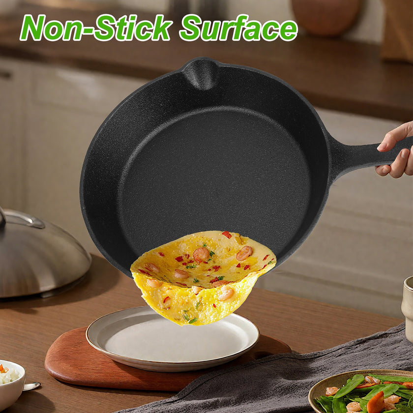 3Pcs Pre-Seasoned Cast Iron Skillet Set 6in 8in 10in Non-Stick Oven Safe Cookware Heat-Resistant Frying Pan For Frying Cooking Baking