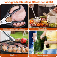 19Pcs Camping Cooking Utensil Kit Portable Picnic Cookware Outdoor Kitchen Equipment Gear Campfire Barbecue Appliances With Storage Bag - Survival Essential