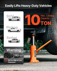 Hydraulic Bottle Jack, 10 Ton (22046 Lbs) Capacity, 9.3-18.5 Inch Lifting Range, Heavy Duty Welded Bottle Jack For Car, SUV, Pickup, Auto Repair, House Lift And Agricultural Equipment, Orange