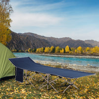 Single Person Camping Bed Folding Cot Outdoor Patio Portable Military Sleeping Bed Travel Guest Leisure Fishing With Side Pocket And Carry Bag - Blue