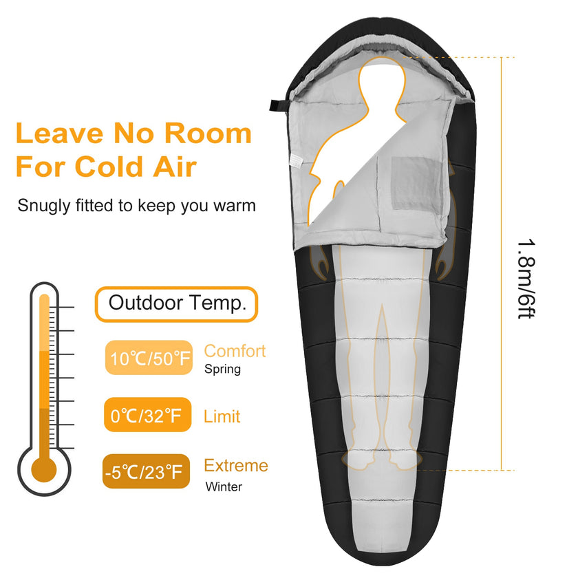 1Pc Mummy Sleeping Bag Camping Sleeping Bags For Adults Outdoor Soft Thick Water-Resistant Moisture-proof Sleep Bag Suitable For Spring Autumn Winter Seasons