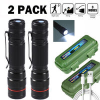 LED Military Flashlight USB Rechargeable Tactical Zoom Torch Most Powerful Mini Pen Light