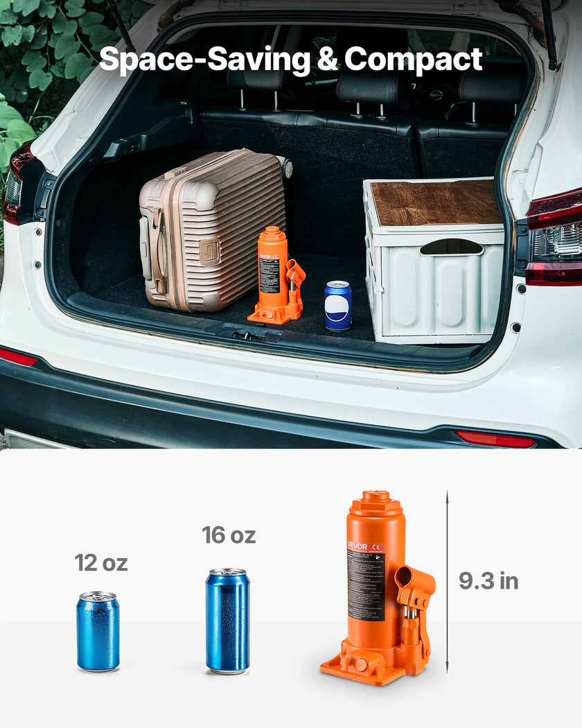 Hydraulic Bottle Jack, 10 Ton (22046 Lbs) Capacity, 9.3-18.5 Inch Lifting Range, Heavy Duty Welded Bottle Jack For Car, SUV, Pickup, Auto Repair, House Lift And Agricultural Equipment, Orange