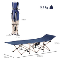 Single Person Camping Bed Folding Cot Outdoor Patio Portable Military Sleeping Bed Travel Guest Leisure Fishing With Side Pocket And Carry Bag - Blue