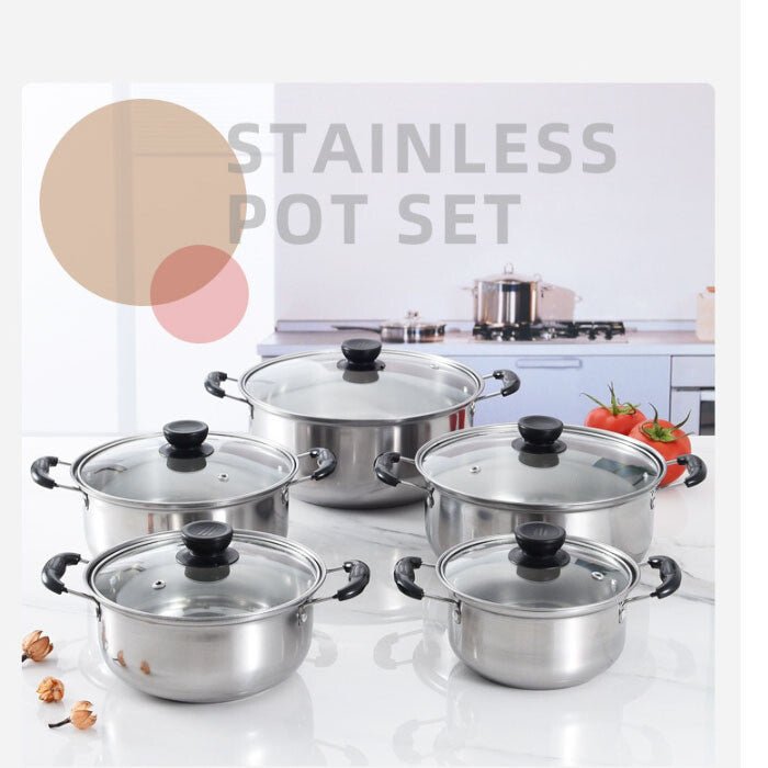 5PCS Induction Non Stick Stainless Steel Healthy Cookware Cooking Pot Stockpot - Survival Essential