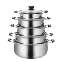 5PCS Induction Non Stick Stainless Steel Healthy Cookware Cooking Pot Stockpot - Survival Essential