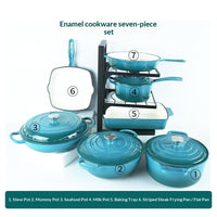7 - Piece Cast Iron Enamel Cookware Set - Survival Essential