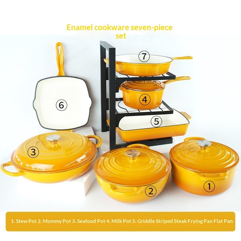 7 - Piece Cast Iron Enamel Cookware Set - Survival Essential
