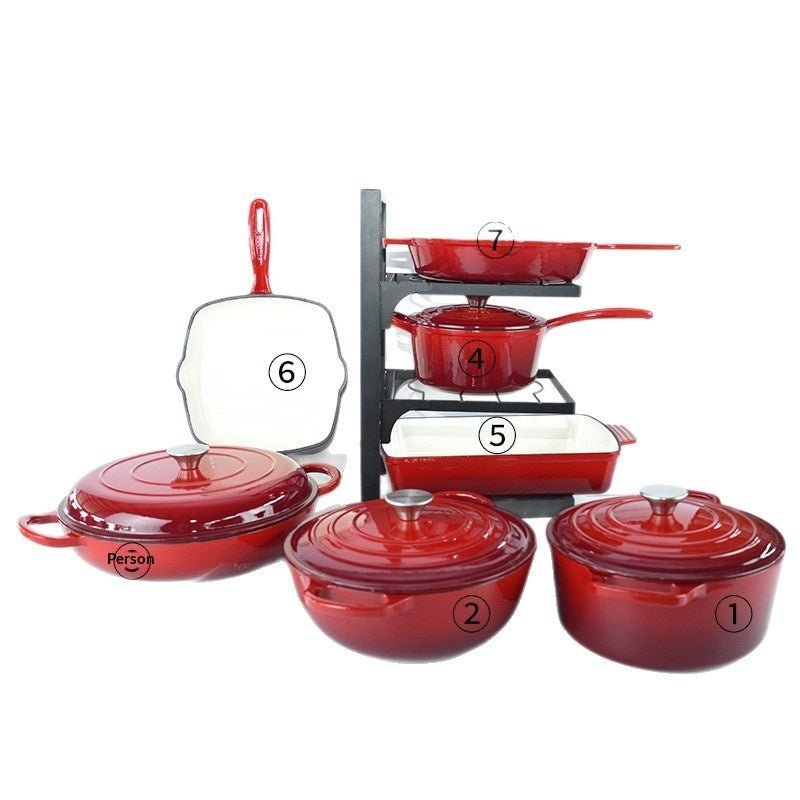 7 - Piece Cast Iron Enamel Cookware Set - Survival Essential