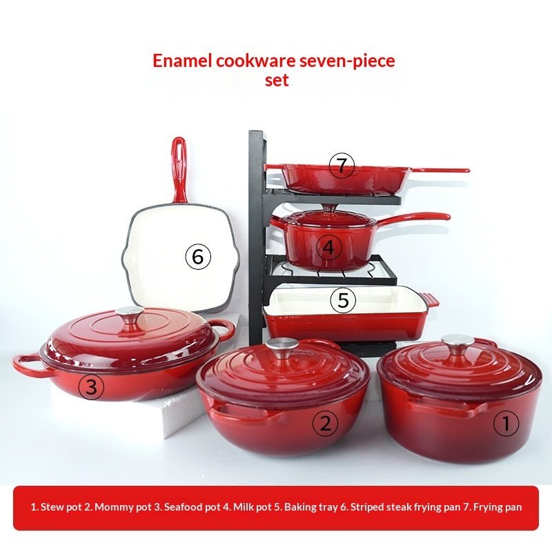 7 - Piece Cast Iron Enamel Cookware Set - Survival Essential
