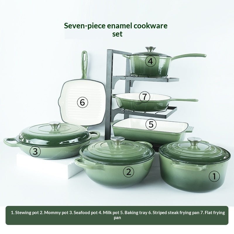 7 - Piece Cast Iron Enamel Cookware Set - Survival Essential