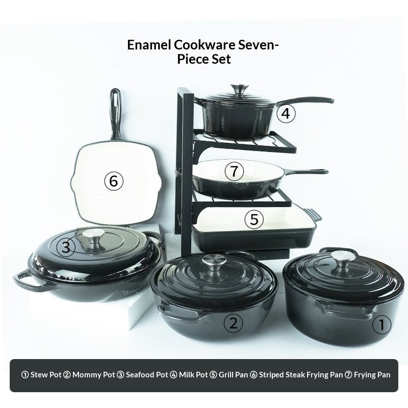 7 - Piece Cast Iron Enamel Cookware Set - Survival Essential