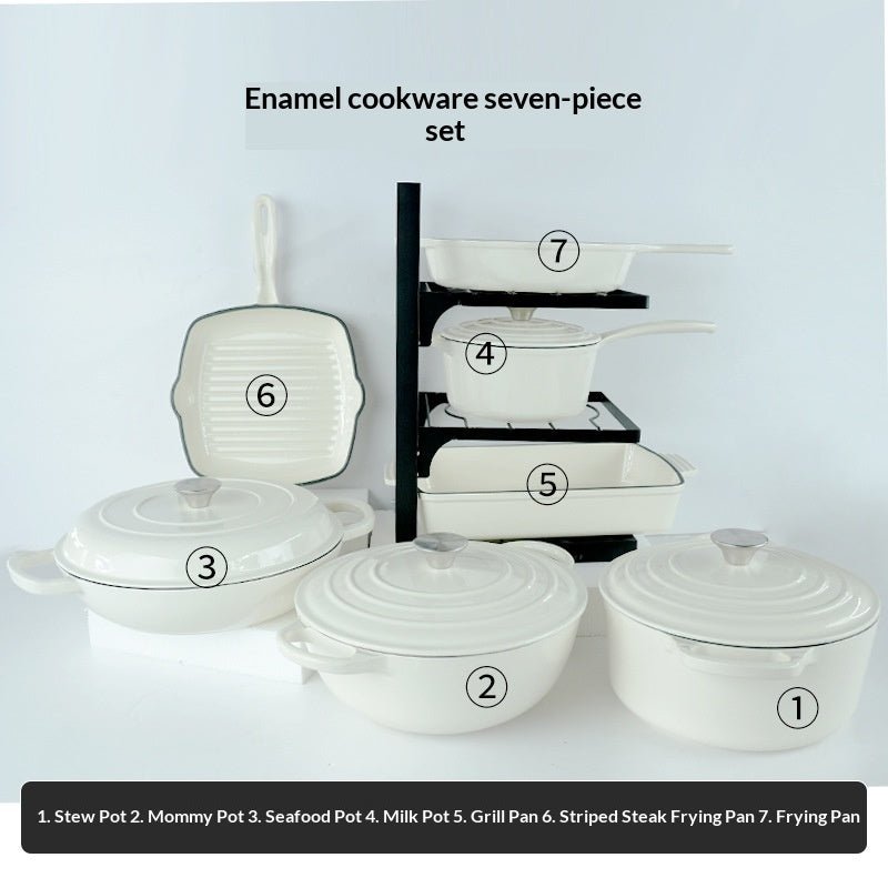7 - Piece Cast Iron Enamel Cookware Set - Survival Essential
