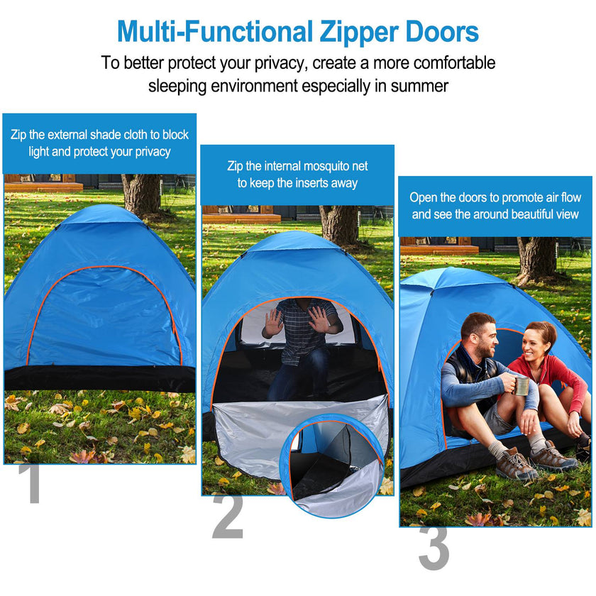 1Pc 4 Persons Camping Waterproof Tent Instant Setup Tent With Mosquito Net Doors Carrying Bag Folding 4 Seasons For Hiking Climbing Adventure Fishing