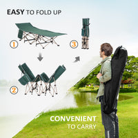 Single Person Camping Bed Folding Cot Outdoor Patio Portable Military Sleeping Bed Travel Guest Leisure Fishing With Side Pocket And Carry Bag - Green