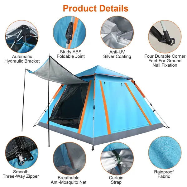 4-5 Person Camping Tent Outdoor Foldable Waterproof Tent With 2 Mosquito Nets Windows Carrying Bag For Hiking Climbing Adventure Fishing