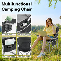 Oversized Camping Folding Chair, Heavy Duty Padded Chair With Cup Holder Storage And Cooler Bag, 5000 LBS Steel Frame, Portable For Outdoor
