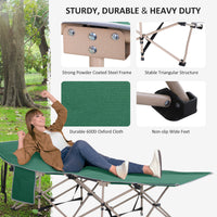 Single Person Camping Bed Folding Cot Outdoor Patio Portable Military Sleeping Bed Travel Guest Leisure Fishing With Side Pocket And Carry Bag - Green
