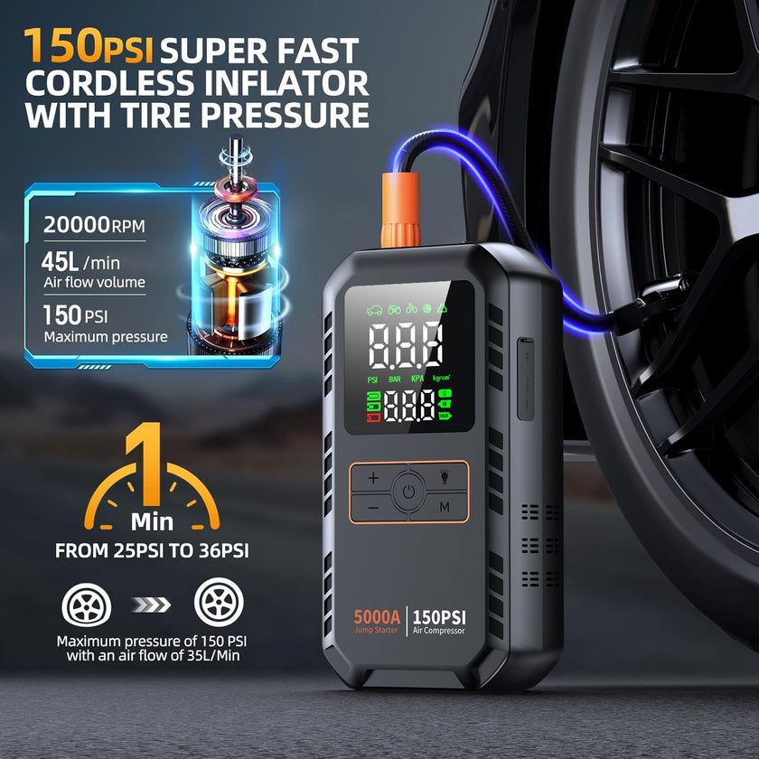Car Multifunctional Tire Inflator With Emergency Start Power Supply - Survival Essential