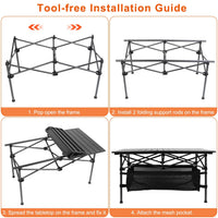 220 Lb Capacity Foldable Camping Table Aluminum Top & Steel Frame With Mesh Basket Portable BBQ Picnic Beach Table Includes Carry Bag