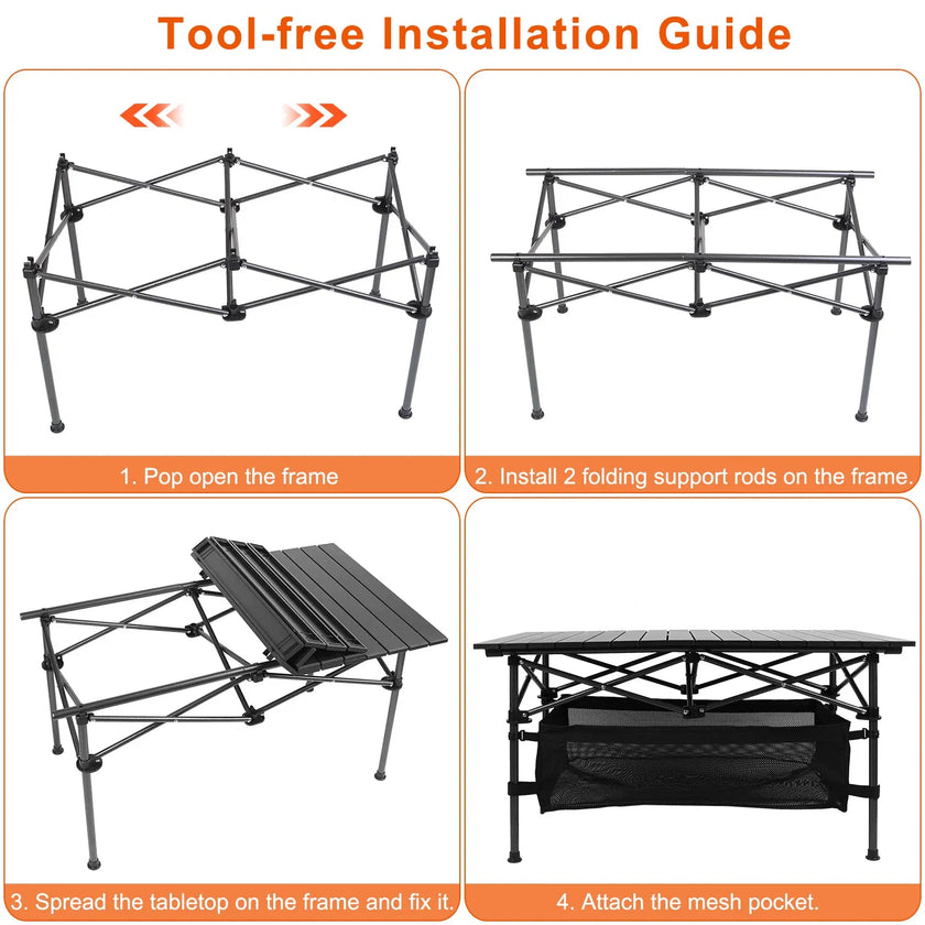 220 Lb Capacity Foldable Camping Table Aluminum Top & Steel Frame With Mesh Basket Portable BBQ Picnic Beach Table Includes Carry Bag