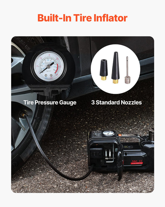 Electric Car Jack, 5 Tons /11000 Lbs, Electric Scissor Jack With Built-In Inflator, 12V Tire Change Replacement With Electric Impact Wrench & LED Light, Portable Jack Kit For Sedan, SUV, Truck