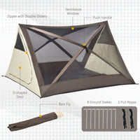 2-3 People Pop Up Camping Tent Waterproof Automatic Instant Tent Portable Cabana Beach Tent with Rainfly, Carry Bag, Windows and Doors, Outdoor Camping Hiking Indoor