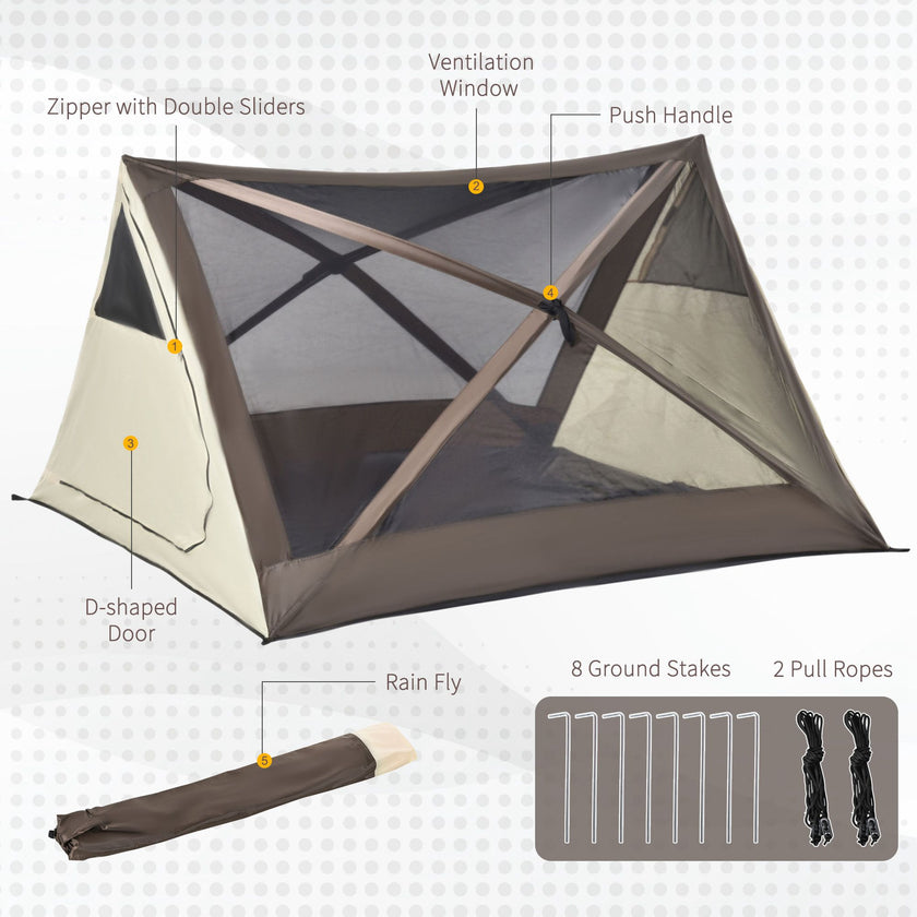 2-3 People Pop Up Camping Tent Waterproof Automatic Instant Tent Portable Cabana Beach Tent with Rainfly, Carry Bag, Windows and Doors, Outdoor Camping Hiking Indoor
