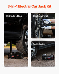 Electric Car Jack, 5 Tons /11000 Lbs, Electric Scissor Jack With Built - In Inflator, 12V Tire Change Replacement With Electric Impact Wrench & LED Light, Portable Jack Kit For Sedan, SUV, Truck - Survival Essential