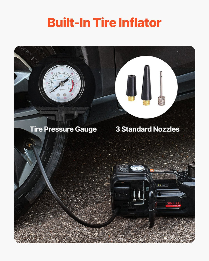 Electric Car Jack, 5 Tons /11000 Lbs, Electric Scissor Jack With Built - In Inflator, 12V Tire Change Replacement With Electric Impact Wrench & LED Light, Portable Jack Kit For Sedan, SUV, Truck - Survival Essential