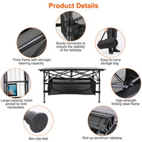 220 Lb Capacity Foldable Camping Table Aluminum Top & Steel Frame With Mesh Basket Portable BBQ Picnic Beach Table Includes Carry Bag