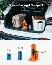 Hydraulic Bottle Jack, 10 Ton (22046 Lbs) Capacity, 9.3 - 18.5 Inch Lifting Range, Heavy Duty Welded Bottle Jack For Car, SUV, Pickup, Auto Repair, House Lift And Agricultural Equipment, Orange - Survival Essential