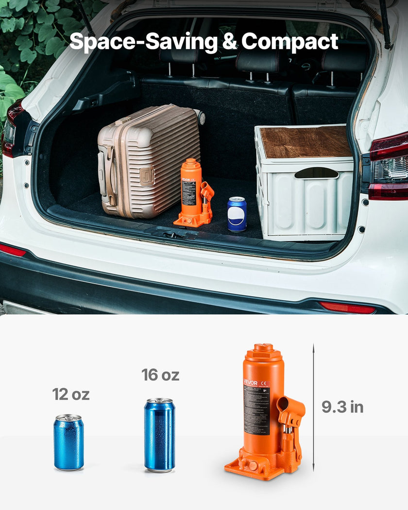 Hydraulic Bottle Jack, 10 Ton (22046 Lbs) Capacity, 9.3 - 18.5 Inch Lifting Range, Heavy Duty Welded Bottle Jack For Car, SUV, Pickup, Auto Repair, House Lift And Agricultural Equipment, Orange - Survival Essential