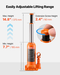 Hydraulic Bottle Jack, 6 Ton (13227.6 Lbs) Capacity, 7.7 - 14.8 Inch Lifting Range, Heavy Duty Welded Bottle Jack For Car, SUV, Pickup, Auto Repair, House Lift And Agricultural Equipment, Orange - Survival Essential