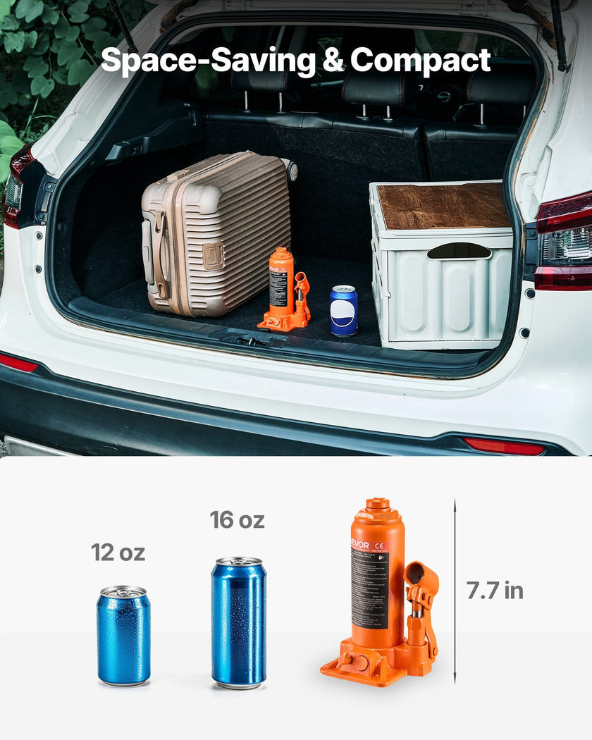 Hydraulic Bottle Jack, 6 Ton (13227.6 Lbs) Capacity, 7.7 - 14.8 Inch Lifting Range, Heavy Duty Welded Bottle Jack For Car, SUV, Pickup, Auto Repair, House Lift And Agricultural Equipment, Orange - Survival Essential