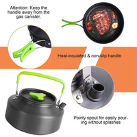 Set Of 16Pcs Camping Cooking Ware Camping Stove Cookware Kit Aluminum Kettle With Bowls Knife Fork Spoon Carabiner Spatula Cutting Board For Hiking Picnic Outdoor - Survival Essential