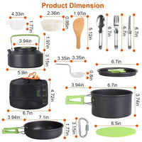 Set Of 16Pcs Camping Cooking Ware Camping Stove Cookware Kit Aluminum Kettle With Bowls Knife Fork Spoon Carabiner Spatula Cutting Board For Hiking Picnic Outdoor - Survival Essential