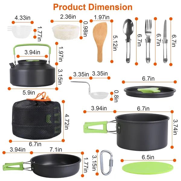 Set Of 16Pcs Camping Cooking Ware Camping Stove Cookware Kit Aluminum Kettle With Bowls Knife Fork Spoon Carabiner Spatula Cutting Board For Hiking Picnic Outdoor - Survival Essential