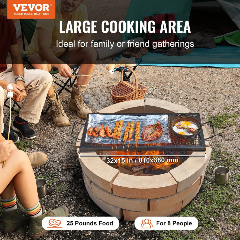 X - Marks Fire Pit Grill Grate, Rectangle Cooking Grate, Heavy Duty Steel Campfire BBQ Grill Grid With Handle & Support X Wire, Portable Camping Cookware For Outside Party Gathering, 32 Inch Black - Survival Essential