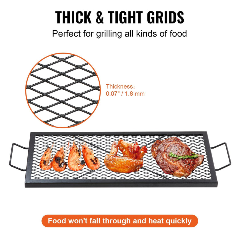 X - Marks Fire Pit Grill Grate, Rectangle Cooking Grate, Heavy Duty Steel Campfire BBQ Grill Grid With Handle & Support X Wire, Portable Camping Cookware For Outside Party Gathering, 32 Inch Black - Survival Essential