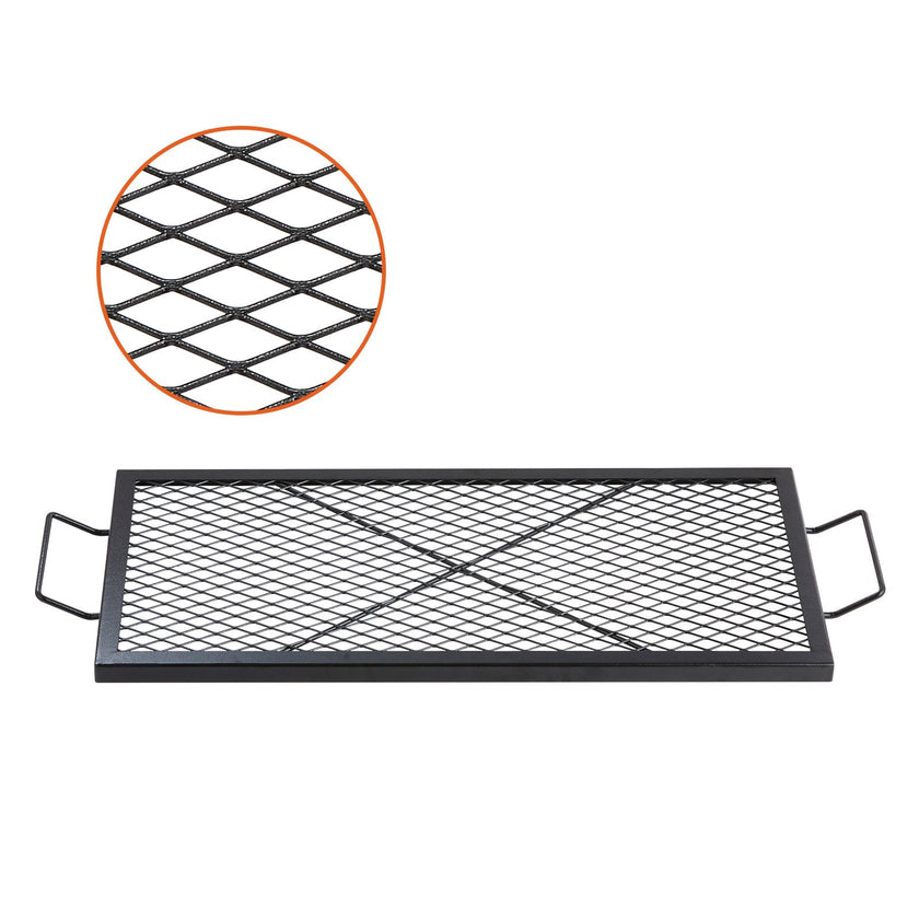 X - Marks Fire Pit Grill Grate, Rectangle Cooking Grate, Heavy Duty Steel Campfire BBQ Grill Grid With Handle & Support X Wire, Portable Camping Cookware For Outside Party Gathering, 32 Inch Black - Survival Essential