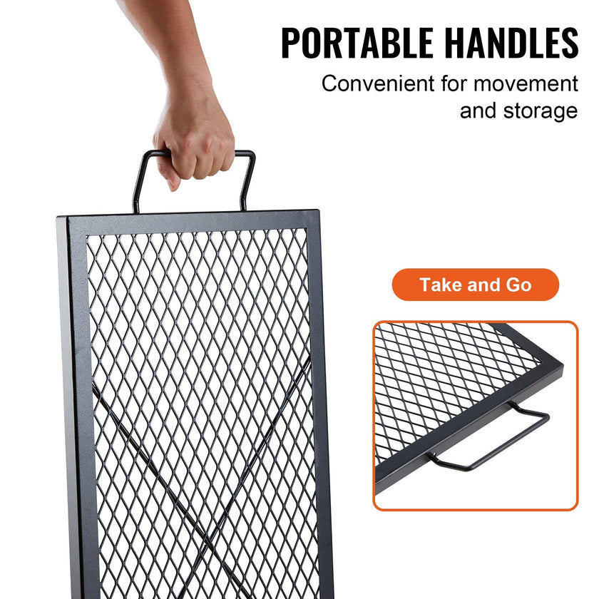 X - Marks Fire Pit Grill Grate, Rectangle Cooking Grate, Heavy Duty Steel Campfire BBQ Grill Grid With Handle & Support X Wire, Portable Camping Cookware For Outside Party Gathering, 32 Inch Black - Survival Essential